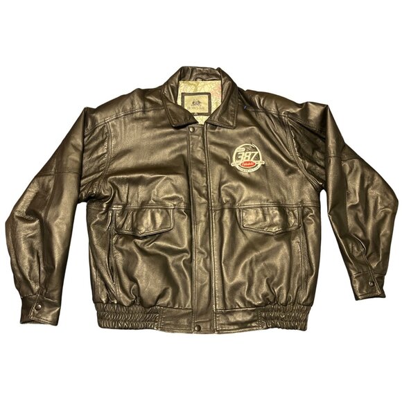 VTG Peterbilt 387 Burks Bay Leather Jacket XXL Black Premium Edition Map Lining - Picture 1 of 13